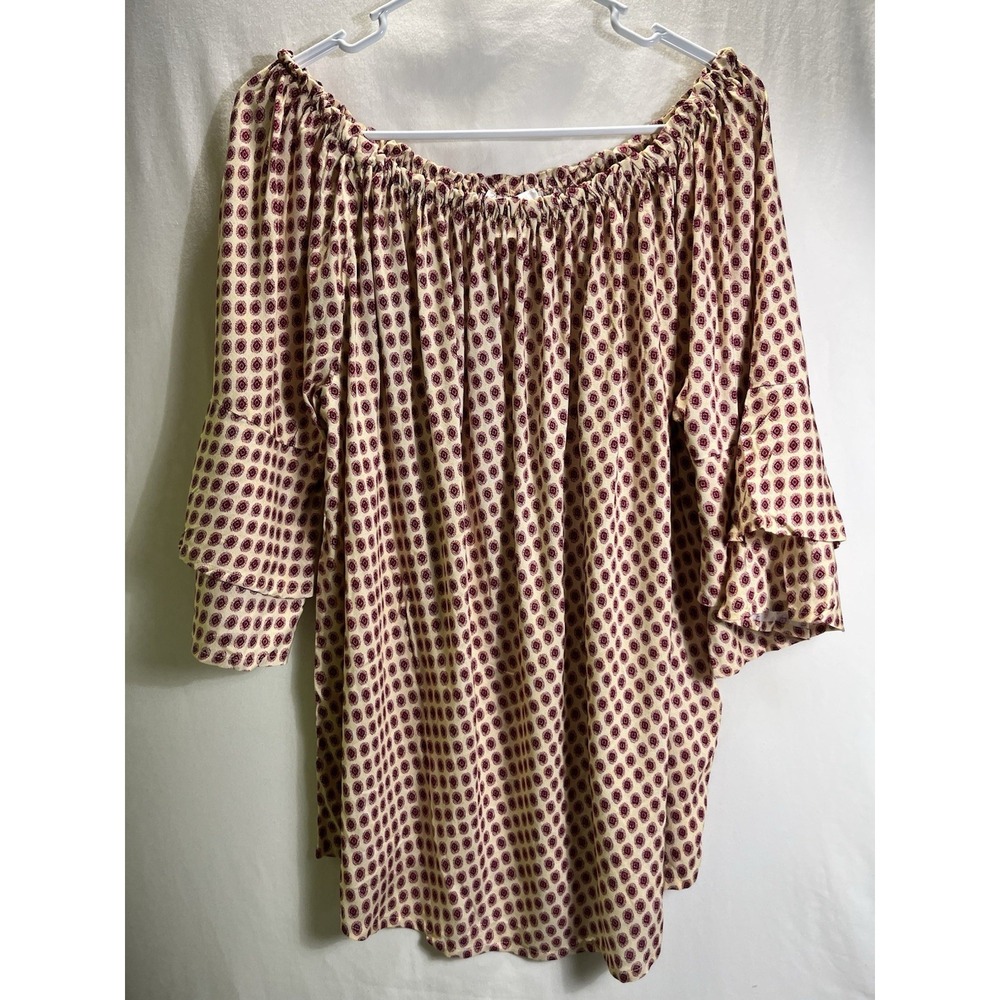 Venus Womens Large Boho Bell Oversized Sleeves OFF SHOULDER Babydoll Top NWOT